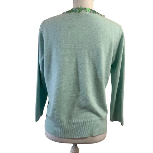 Y2K Blue Cardigan Sweater with Large Sequin Trim in Green Long Sleeve Size Small - Picture 4 of 10